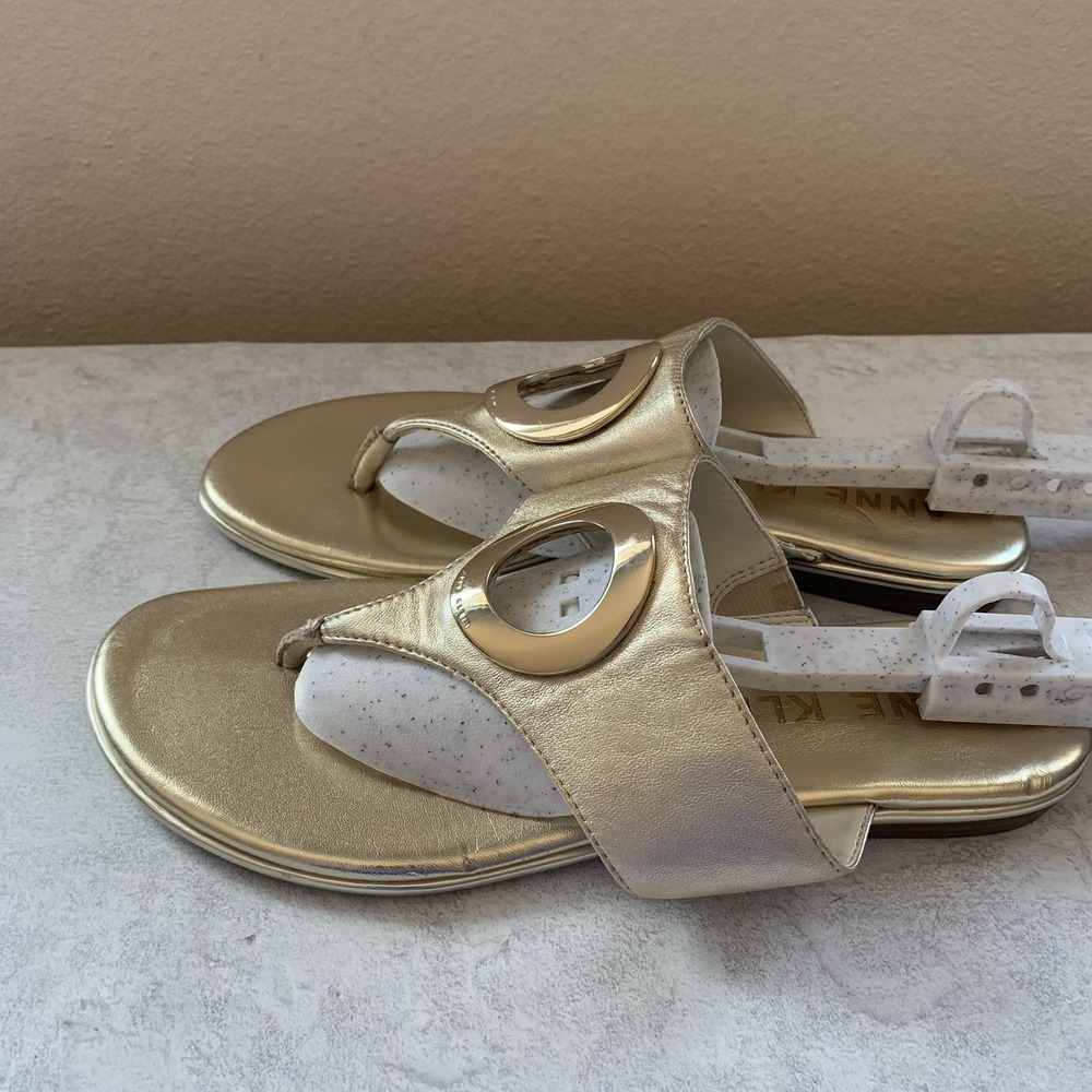Anne Klein Women Sandals 8M Wedge Gold Metallic Slip On Comfort Shoes - Picture 4 of 16